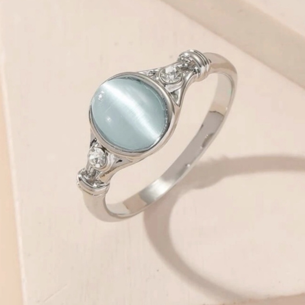 Silver Pale Blue Gemstone Ring